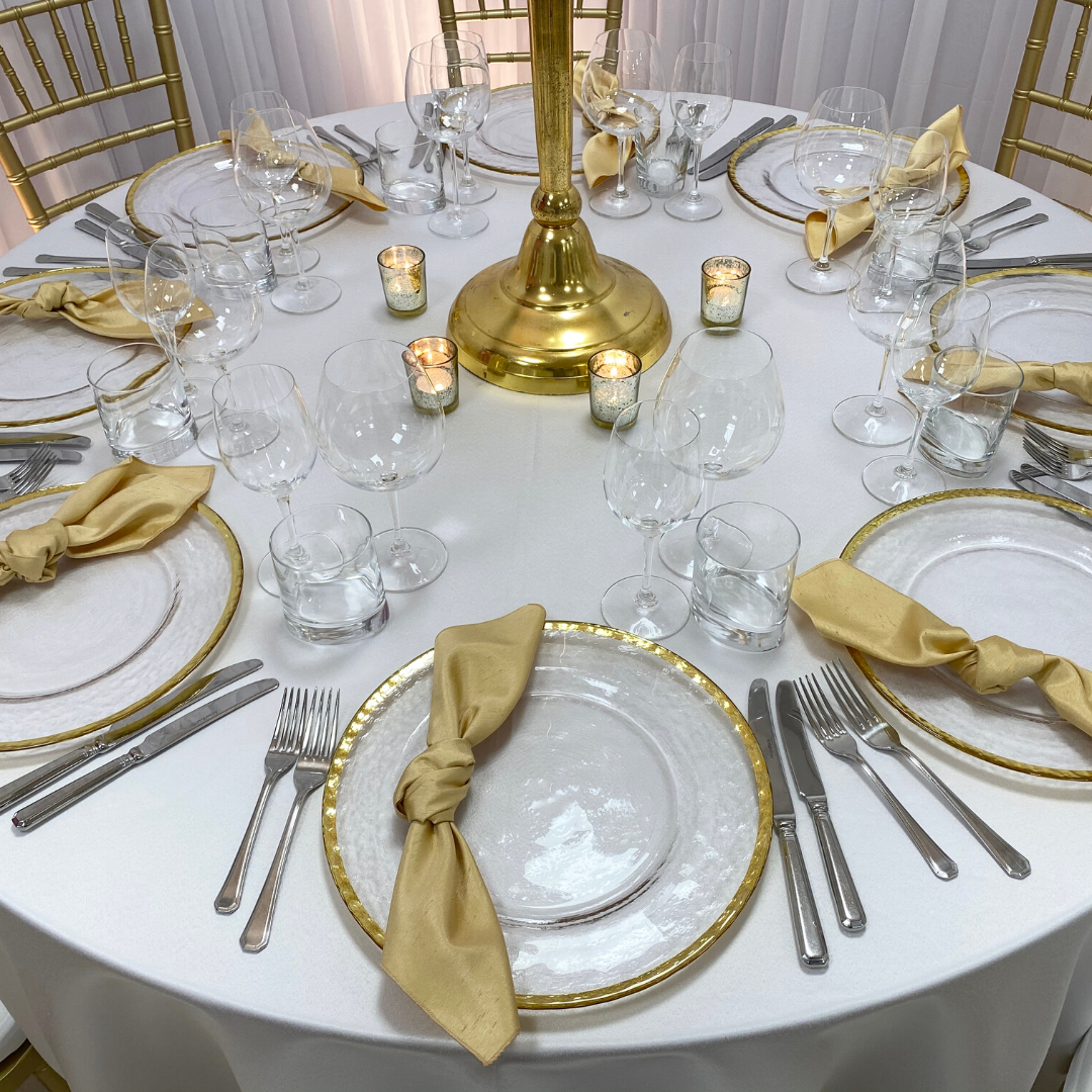 Champagne Faux Silk napkin and Gold Trim charger